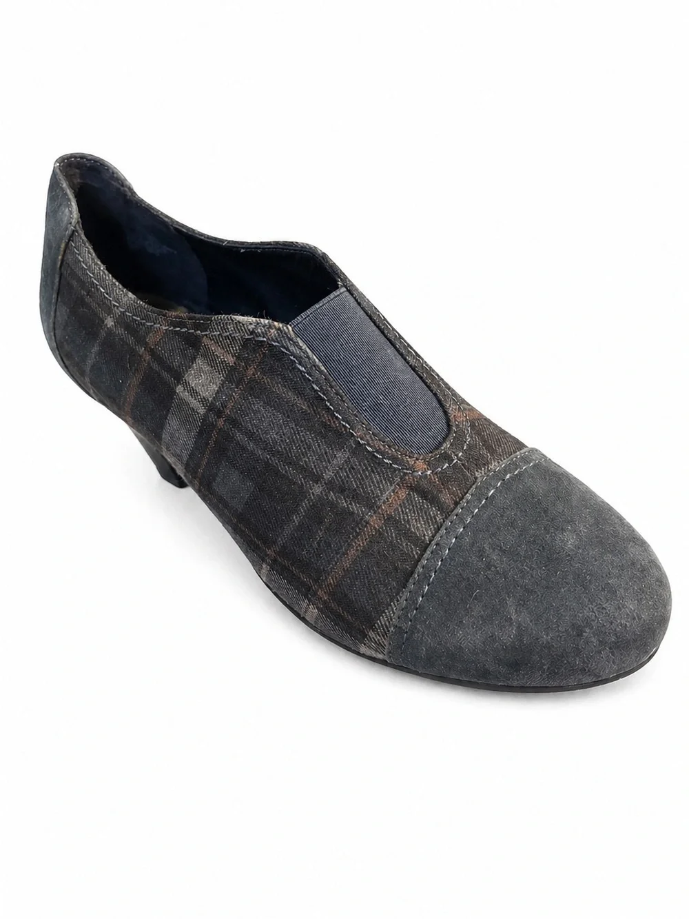 Easy Spirit e360 Slip-On Booties – Women’s 7.5M – Blue Plaid | Comfort Heel